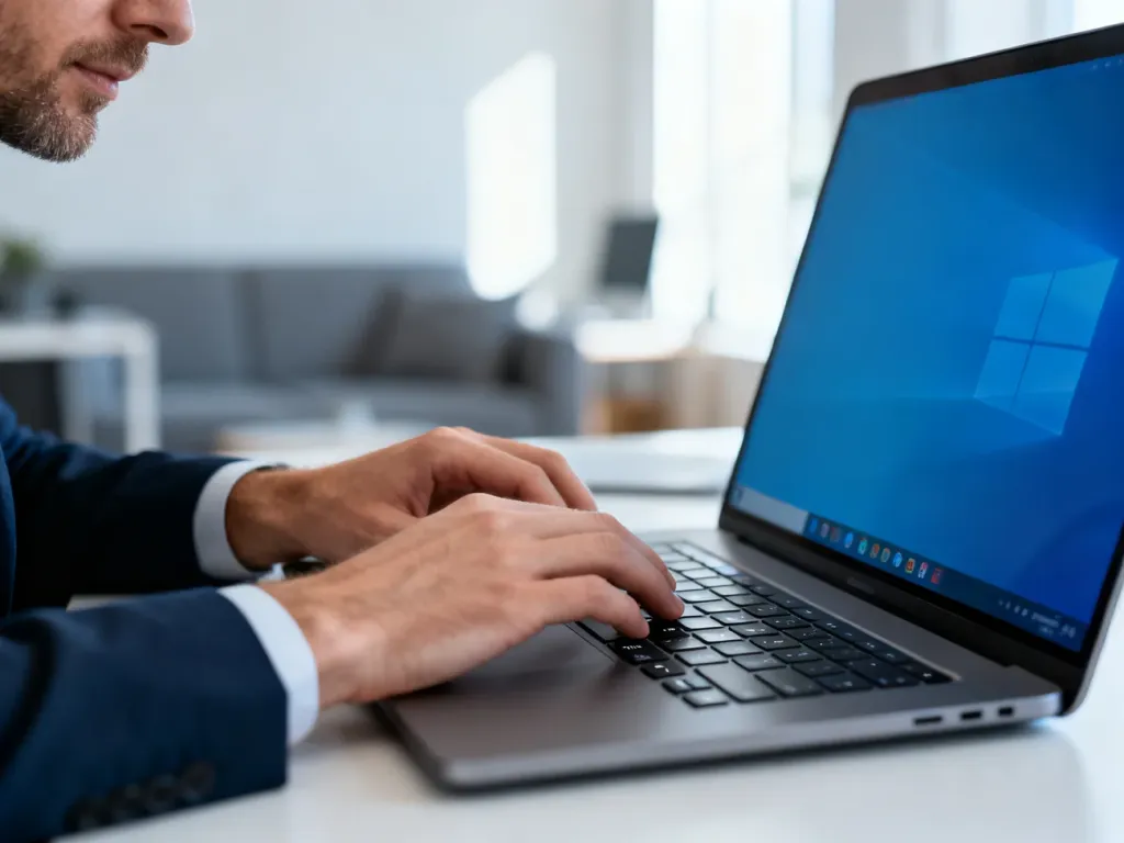 Dłonie użytkownika na klawiaturze nowoczesnego laptopa podczas wykonywania zrzutu ekranu w systemie Windows 11.